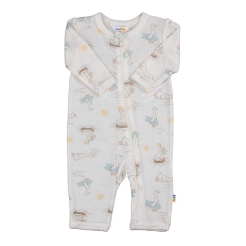 Wol/zijde jumpsuit met rits - eendjes creme (joha)